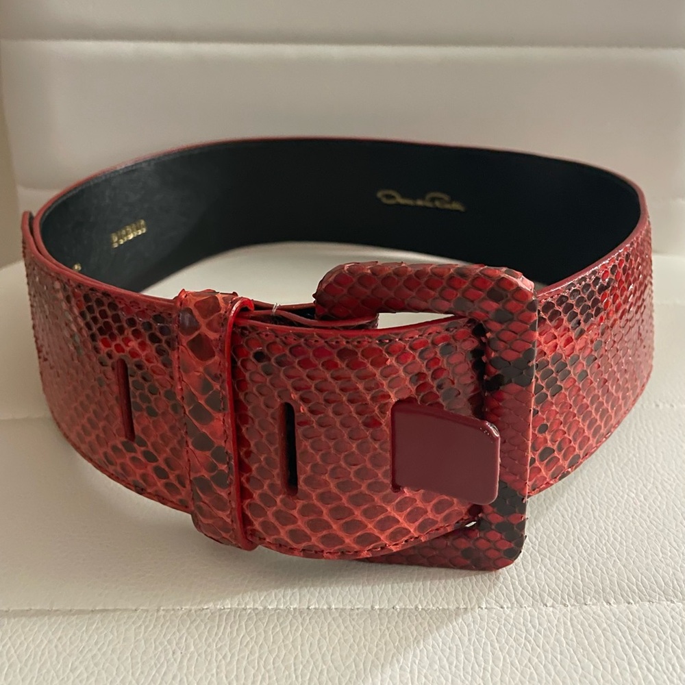 Oscar de la Renta Red & Black Genuine Snake Belt NWOT